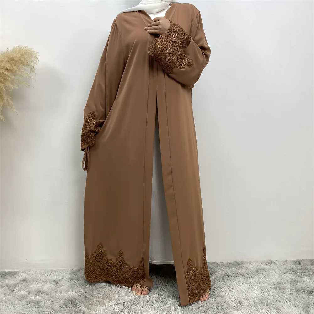 Mode décontracté dentelle Robe brodée musulman Long Cardigan ample Abaya Robe moyen-orient dubaï