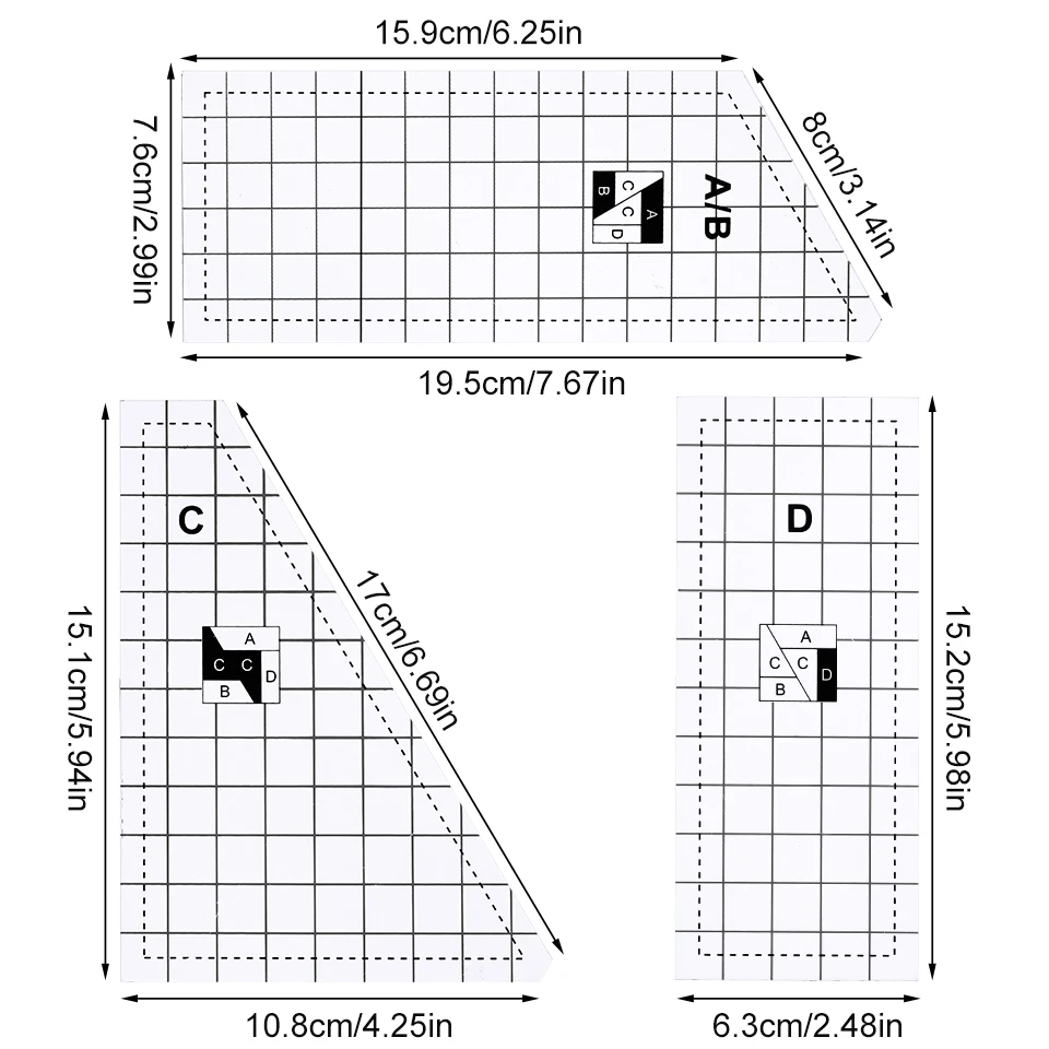 3 sztuk/zestaw szablon do pikowania Patchwork zestaw do szycia linijki do cięcia tkanin przezroczysta linijka do szycia krawiec wielofunkcyjny pomiar