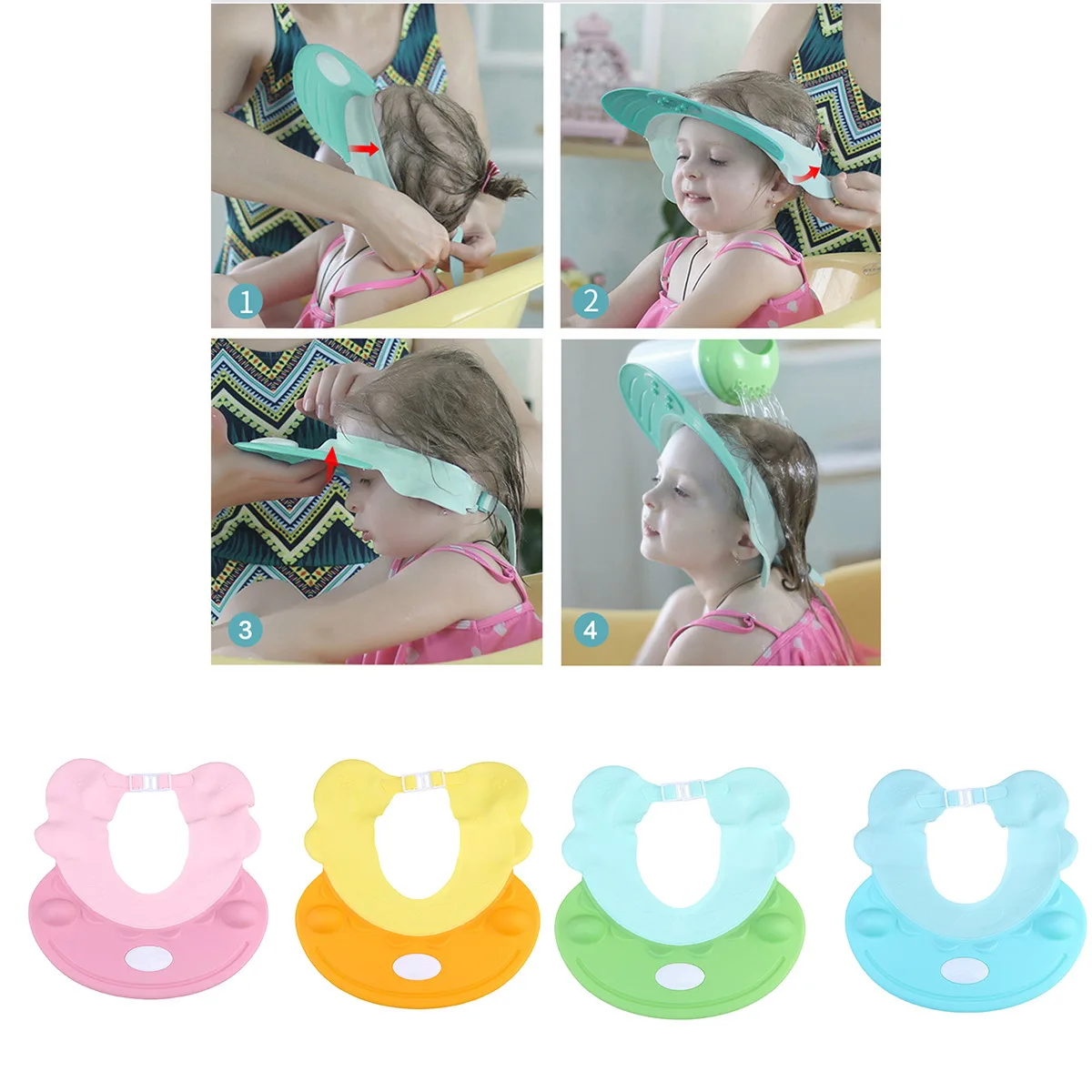 

Baby Bath Hat Adjustable Waterproof Pink Cartoon Ear Protector Cap Lightweight Shower Hair Washing Cap for Kids