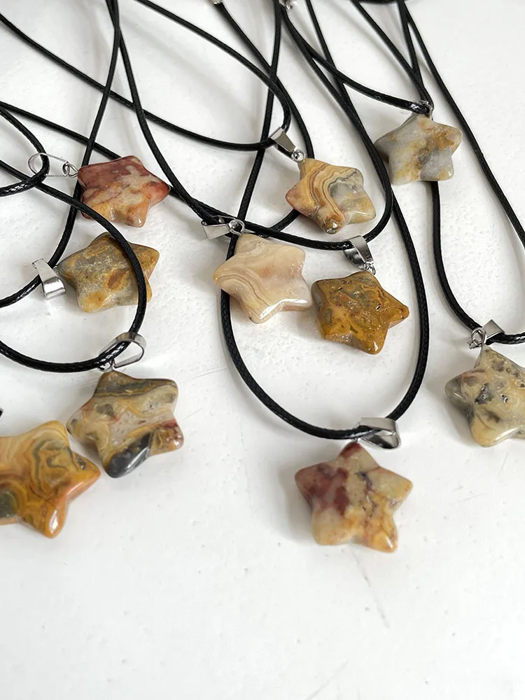 Trend Naturstein Hexagon Kristall Rosenquarz Opal Stern Anhänger Halskette für Frauen Fluorit Lapis Kugel Pendel Schmuck Geschenk