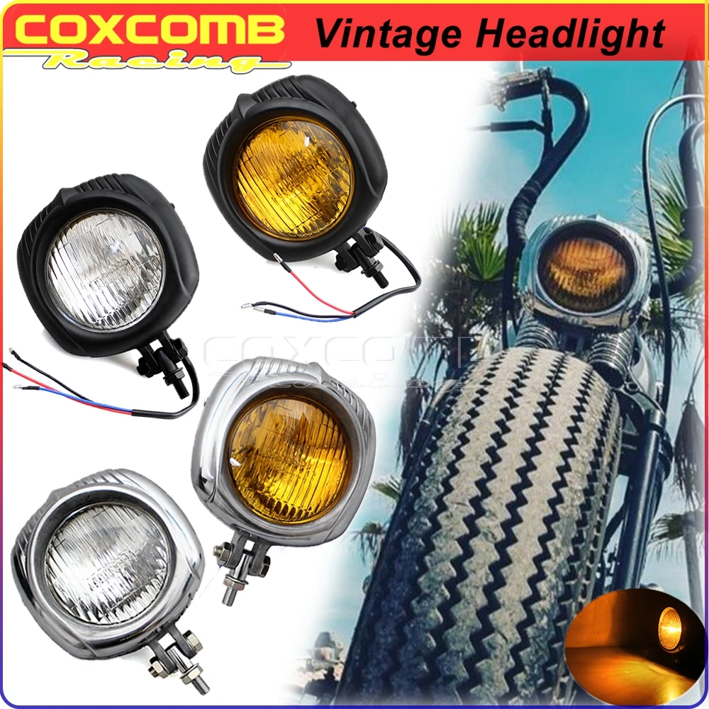 Motorcycle Retro Headlight For Harley Chopper Bobber Dyna Sportster Touring Custom Cafe Racer Polish Head Light Square Headlamp