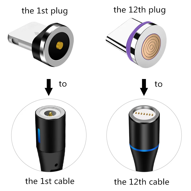 5A Round Magnetic Cable plug for iPhone Type C 3A Micro USB C Plugs Fast Charging Adapter Phone Microusb Type-C Magnetic Plug