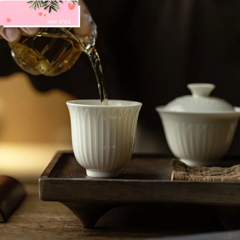 

110 мл абрикосовая белая глазурованная фарфоровая чашка ручной работы, чашка с лепестками лотоса, одна чашка Master Cup, ароматная кружка, набор кунг-фу