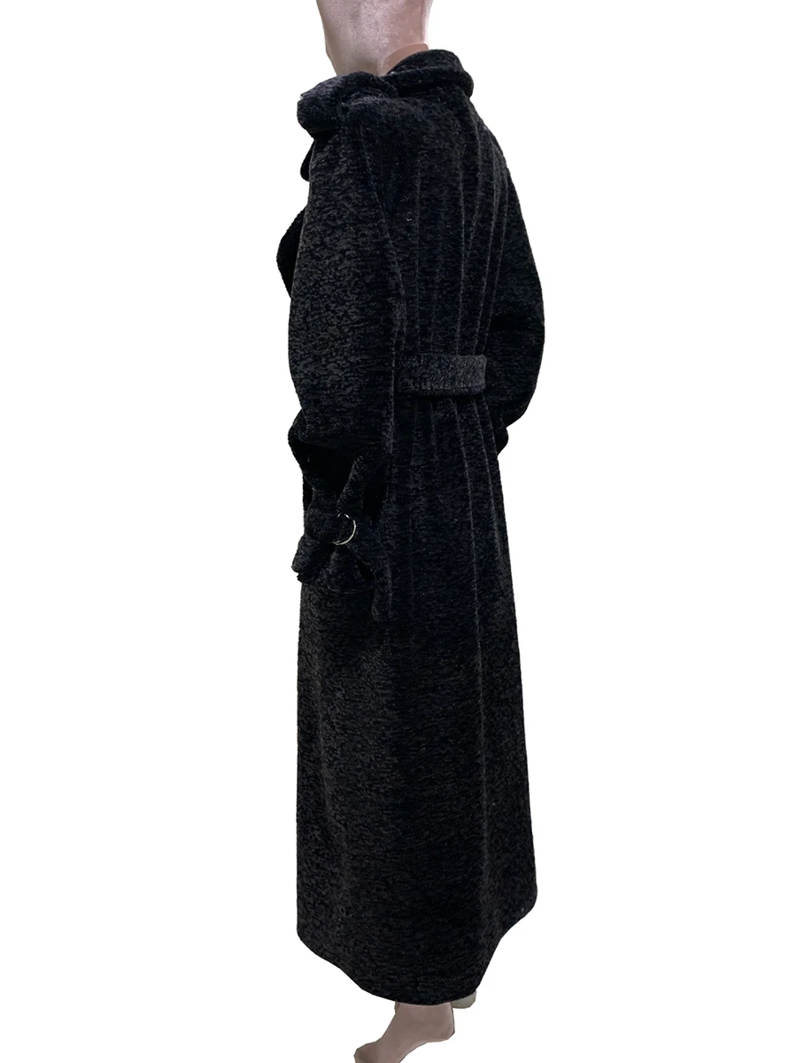 Mauroicardi Autumn Winter Extra Logn Oversized Thick Warm 100% Wool Trench Coat for Women Shoulder Pads Fluffy Overcoat 2025