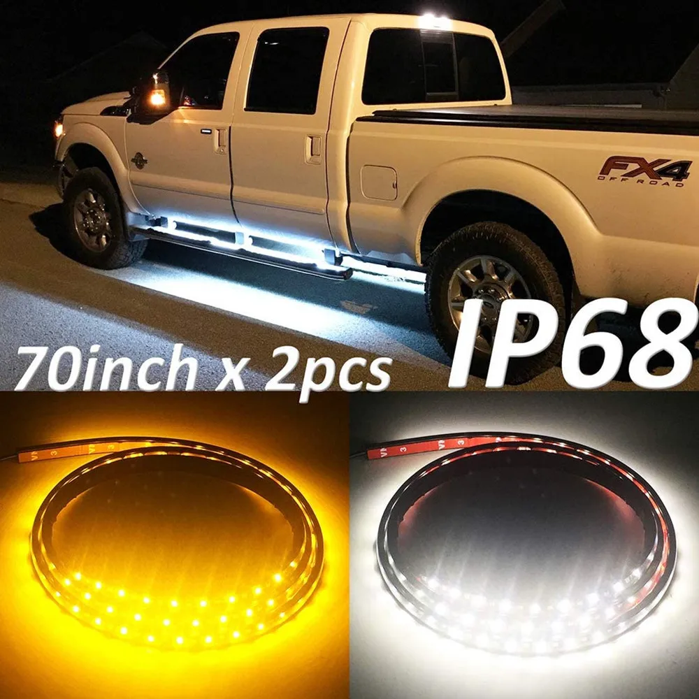 2PCS LED Running Board Light Strips For Raptor Dodge Tundra Car Door Lights Side Marker Pickup Truck Accessories Signal Lamp 12V