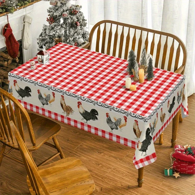 One farm-themed tablecloth with a rooster pattern, perfectly suitable for a family kitchen.zyc
