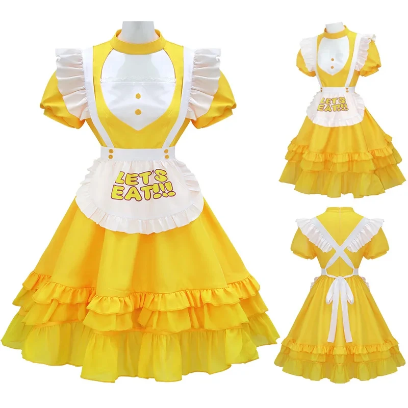UUI1Game Animatronic Chicken Chica Cosplay Yellow Lolita Maid Dress William Afton FNaF Purple Guy Costume Halloween Party Unifor view 2