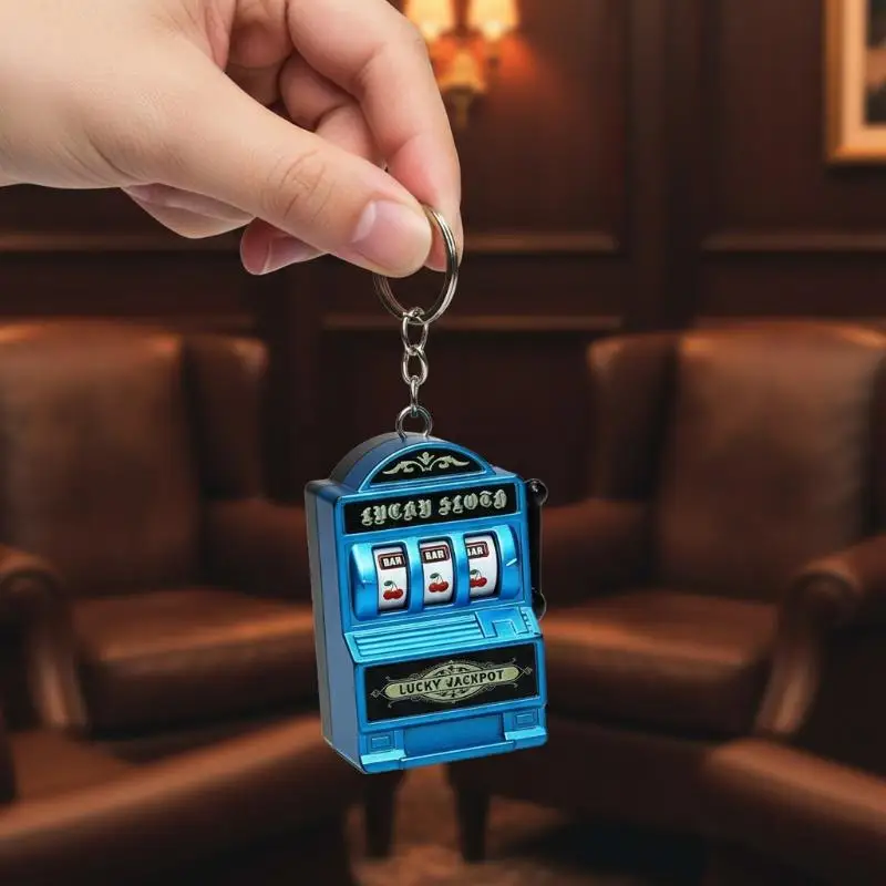 Mini Arcade Slot Machine Keychain Pocket Fruit Gambling Lucky Jackpot Toy Fun Pendant for Car Key Accessory