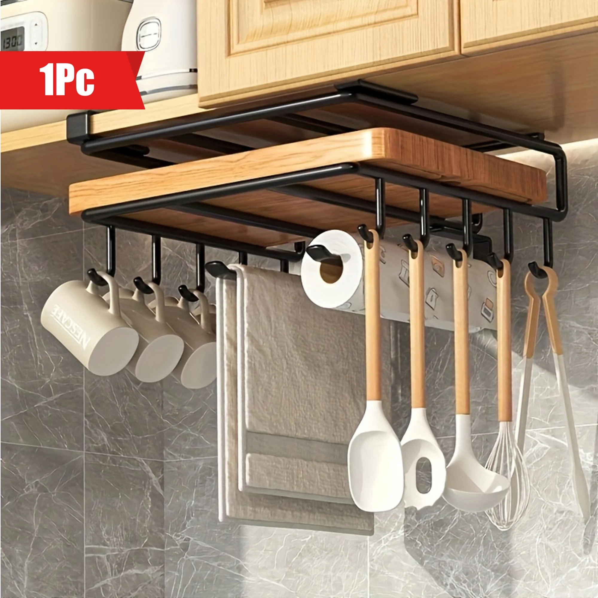 

Under Kitchen Cabinet Hanging Organizer Cutting Board Storage Rack Paper Towel Holder No Punch Pot Lid Storage Kitchenware Hook