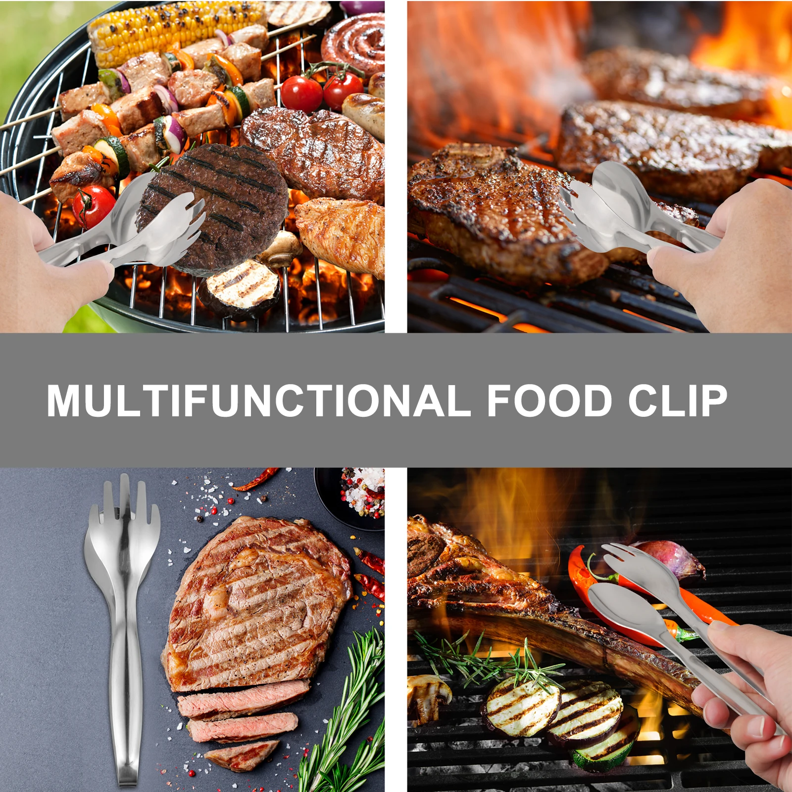 

Stainless Steel Food Tongs Steak Clamp Clip Barbecue Utensils for Grilling Serving