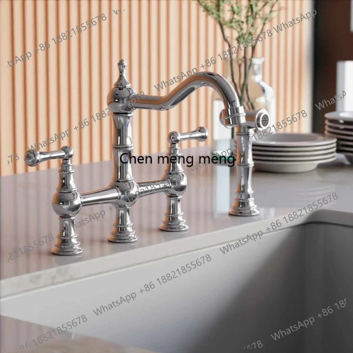 

Большая акция: Хромированный кухонный смеситель с четырьмя отверстиями, американский стиль, полностью медный, с ручной насадкой.