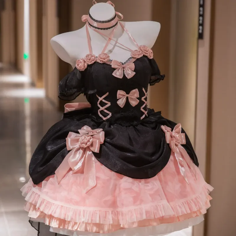 

Japanese Gothic Lolita Dress Women Kawaii Bow Bear Lace Pink Black Off Shoulder Princess Dresses Girls Sweet Halloween Costume