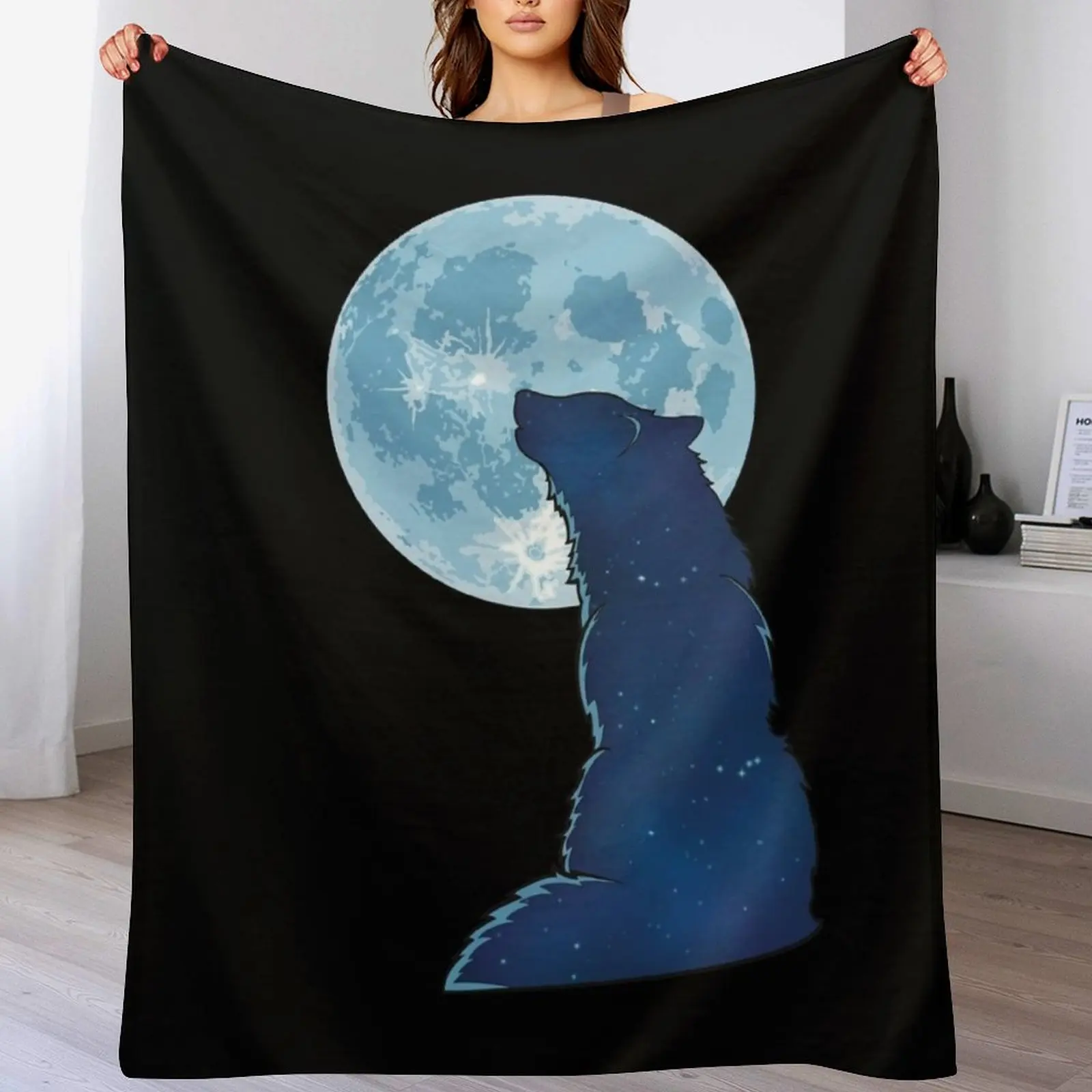Starry Wolf Howl Throw Blanket Soft Home Decor Blanket for Couch Bedroom