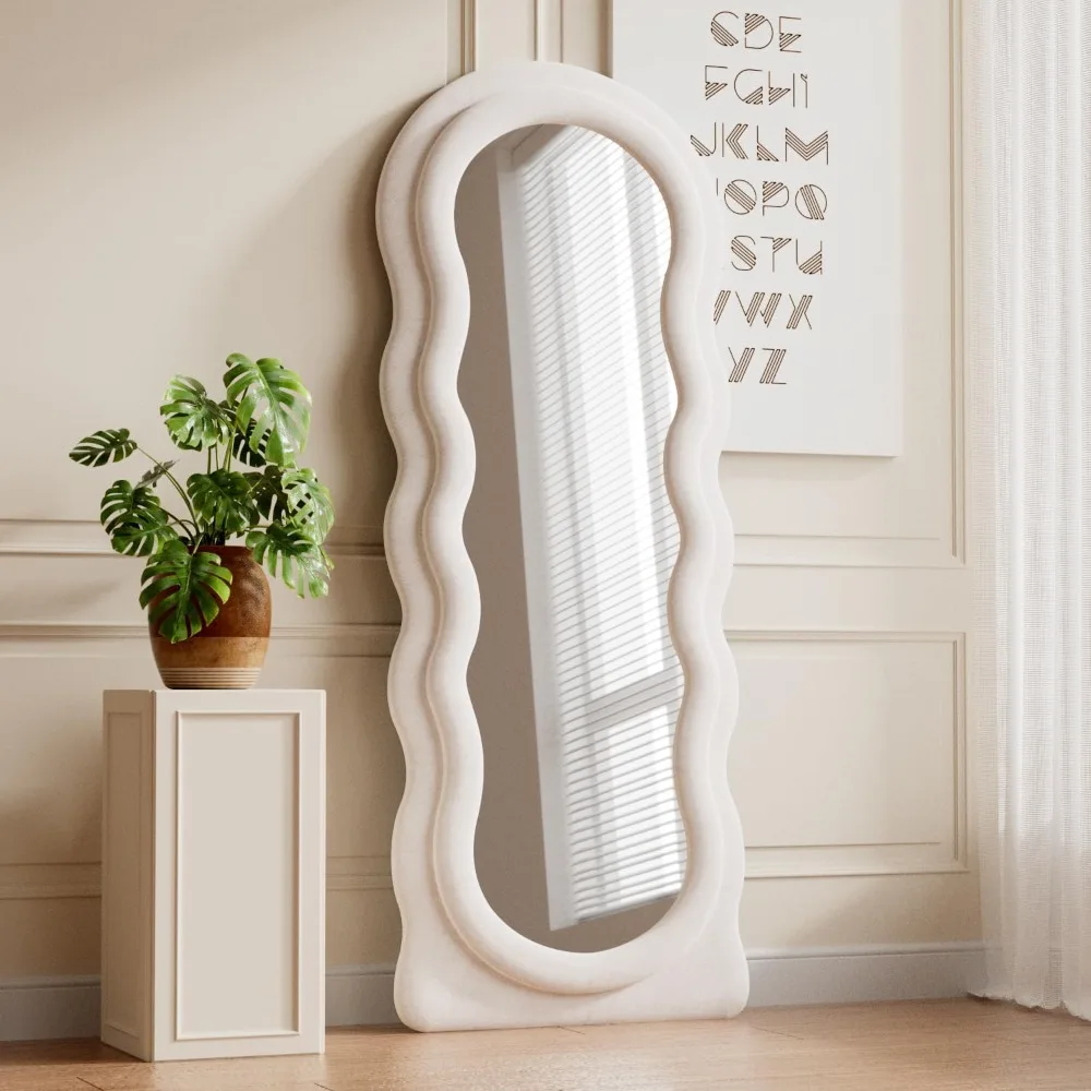 Full Length Wavy Mirror 63 x 24 - Wall Hanging or Leaning Mirror with Wooden Frame for Home Decor