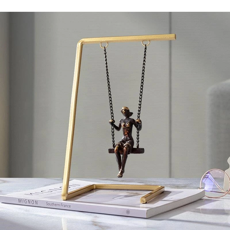 Metal Swing Character Abstract Crafts Statue Golden Figures Sculpture Desk Decoration Ornaments Modern Home Decor