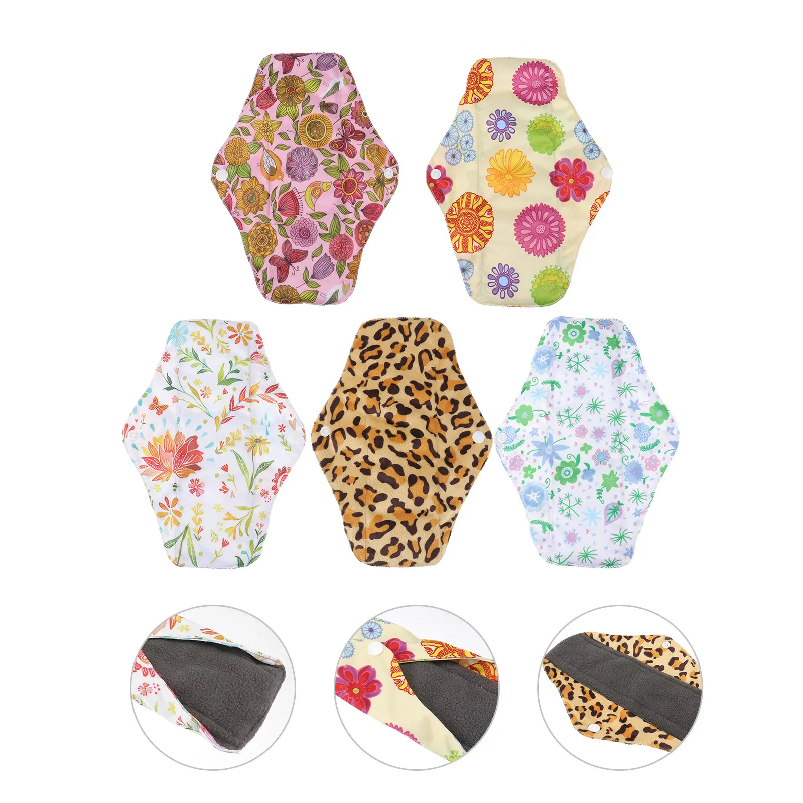 

5pcs Reusable Menstrual Pads Cloth Leak Proof Washable Towels Portable Sanitary Heavy Flow Absorption Comfortable Breathing Eco