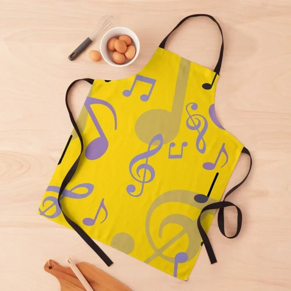 Cute Music Notes on Mango Yellow Apron Chef Uniform Women for kitchen useful Kitchen accessories For Girl Apron