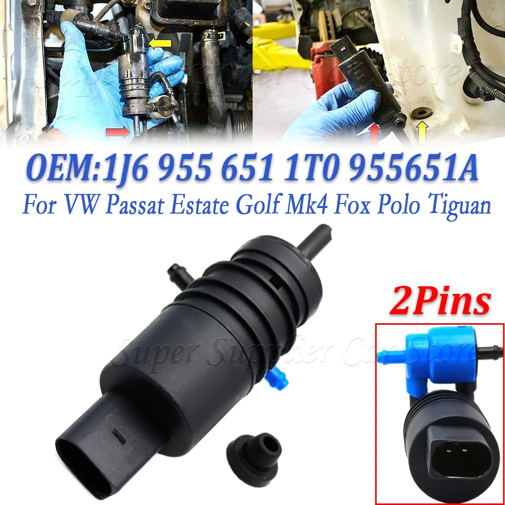 

For VW Passat Estate Golf Mk4 Fox Polo Tiguan 1PC Wiper Front Windshield Washer Fluid Pump Motor 2 Pins 1J6 955 651 1T0 955651A