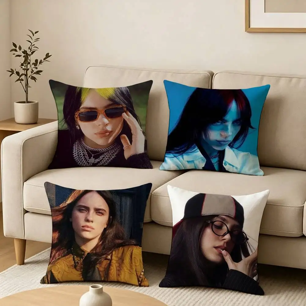 Alternative Pop Singers Billie Eilish  Square Double-Sided printed Pillow Case Bedroom Bedside Pillow Sofa Cushion Cover