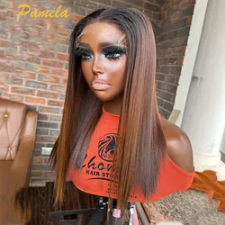 Super Double Drawn Ombre 1b/4Colored Glueless Wig Human Hair Ready To Wear 13x4 Bone Straight Bob Transparent Lace Frontal Wigs
