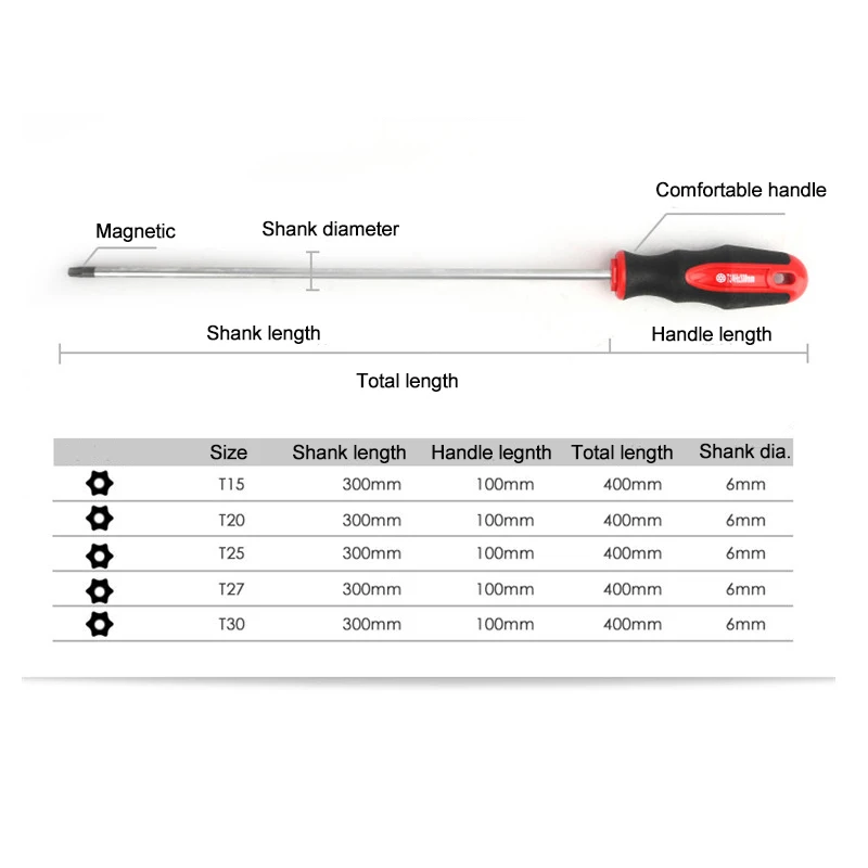 1pc 400mm Extra Long Torx Screwdriver with Hole S2 Steel T15 T20 T25 T27 T30 Magnetic Screw Drive Home Repair Hand Tools