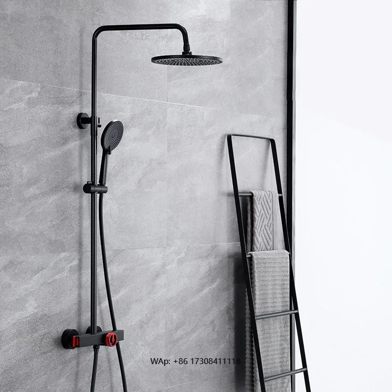 

Black Smart Thermostatic Shower Head Set Full Brass Bathroom Three-function Pressure Shower Set Tap