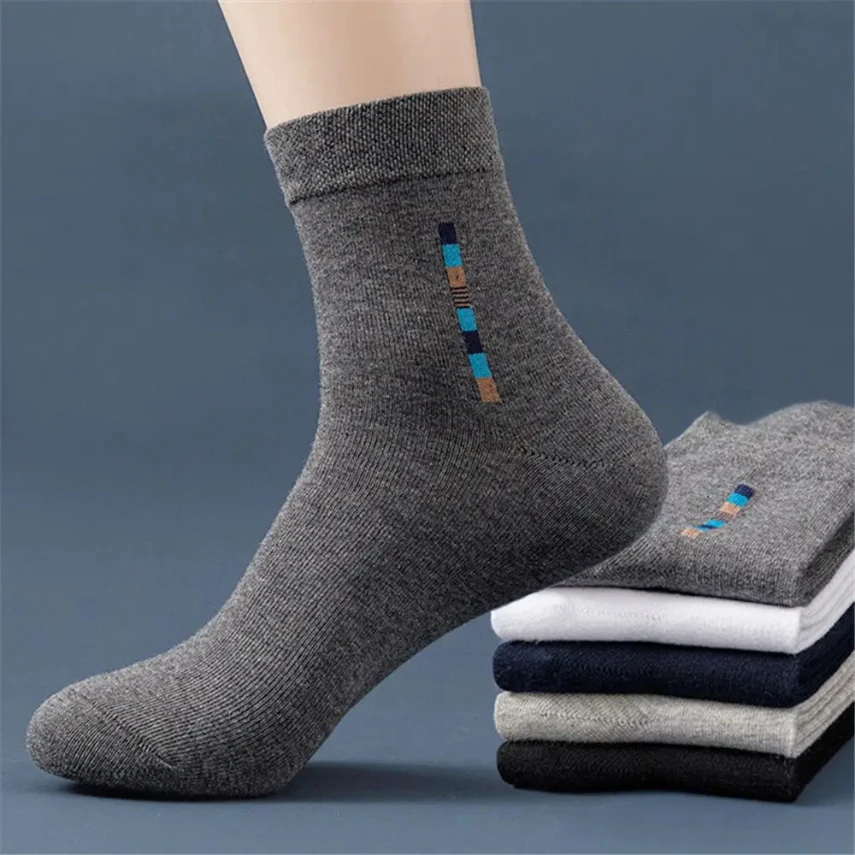 5Pairs Casual Men\'s Breathable Cotton Socks Middle Tuble Business Socks Sweat-Absorbent Deodorant Plus Size Apparel Accessories