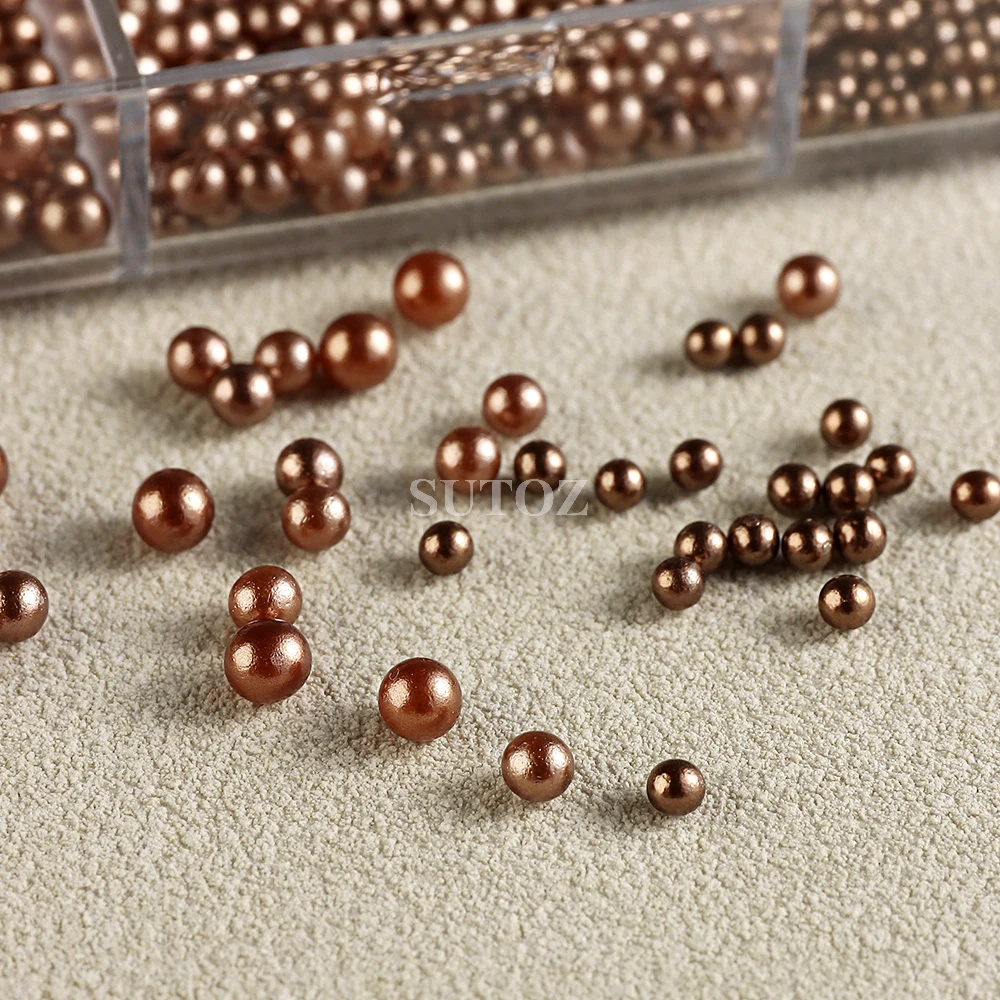 3D Steel Beads Nail Charms Decoration Brown Pearls Caviar Beads Nail Art Metal Rhinestones Y2K Jewelry Manicure Materials 6P-KFA