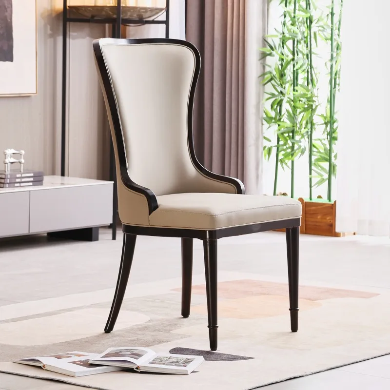 Nordic Solid Wood Chair Household Backrest with Armrests for Hotel Western Restaurant Cafe Club Sales Building Dining Chair