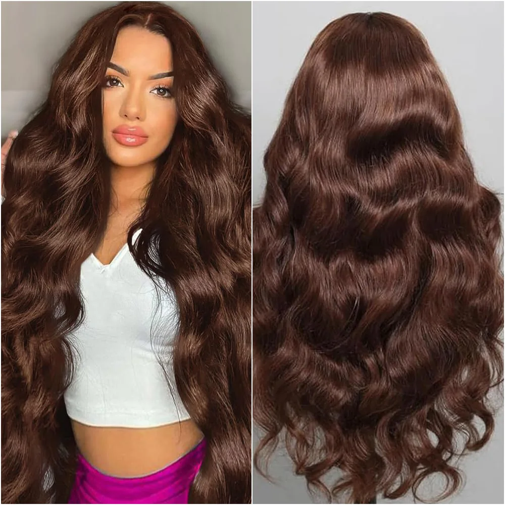 30 36 بوصة الشوكولاته براون الجسم موجة 13x6 الدانتيل شعر مستعار أمامي البرازيلي 13x4 HD الدانتيل أمامي 4 #   باروكات الشعر البشري الملونة تم قطعه مسبقًا