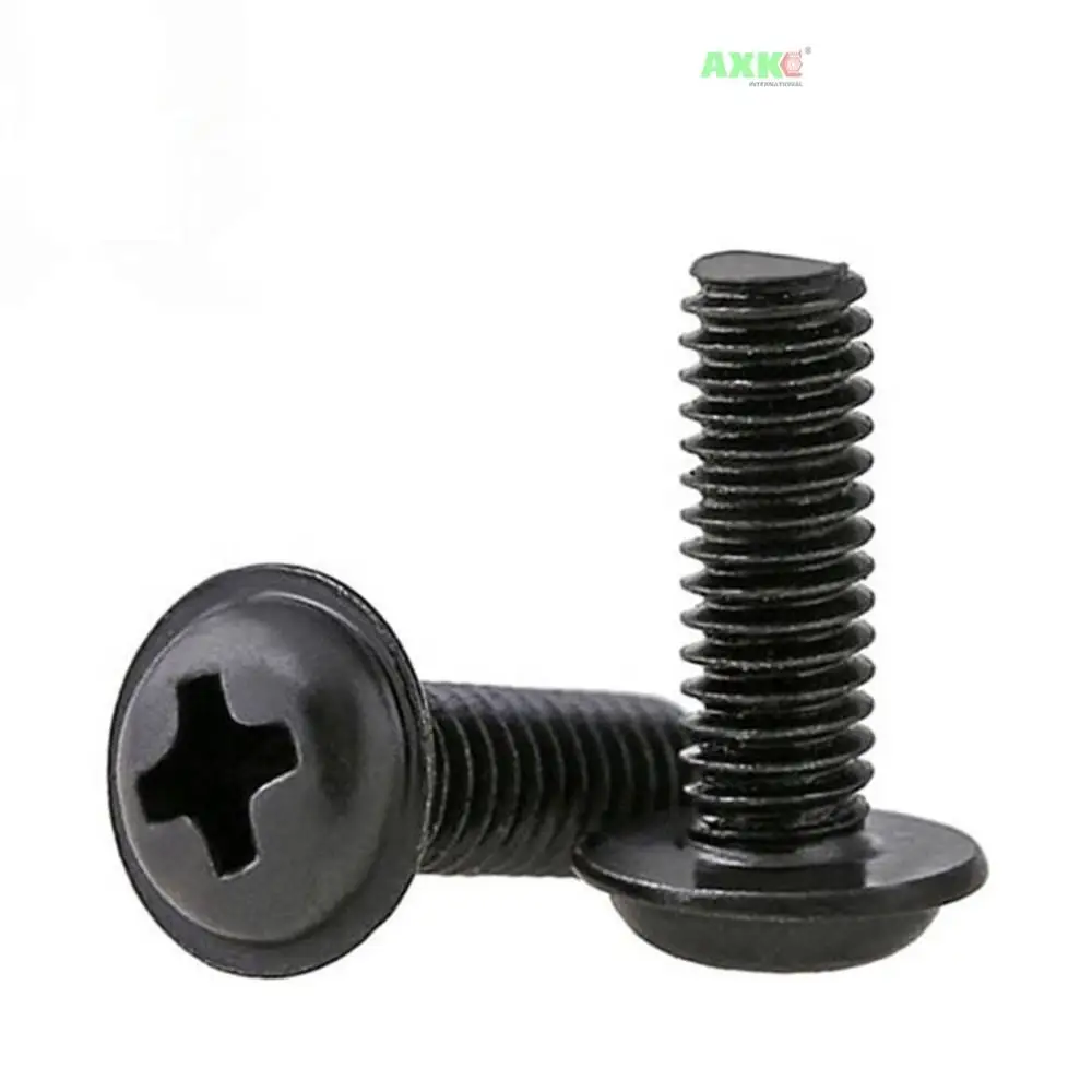 100pcs/lot PWM Black Pan Head Screws  with Washer M1.4 M2 M2.5 M3 M 3.5 M4 M5 M6 Fixed Motherboard Screws With Pad DIN967