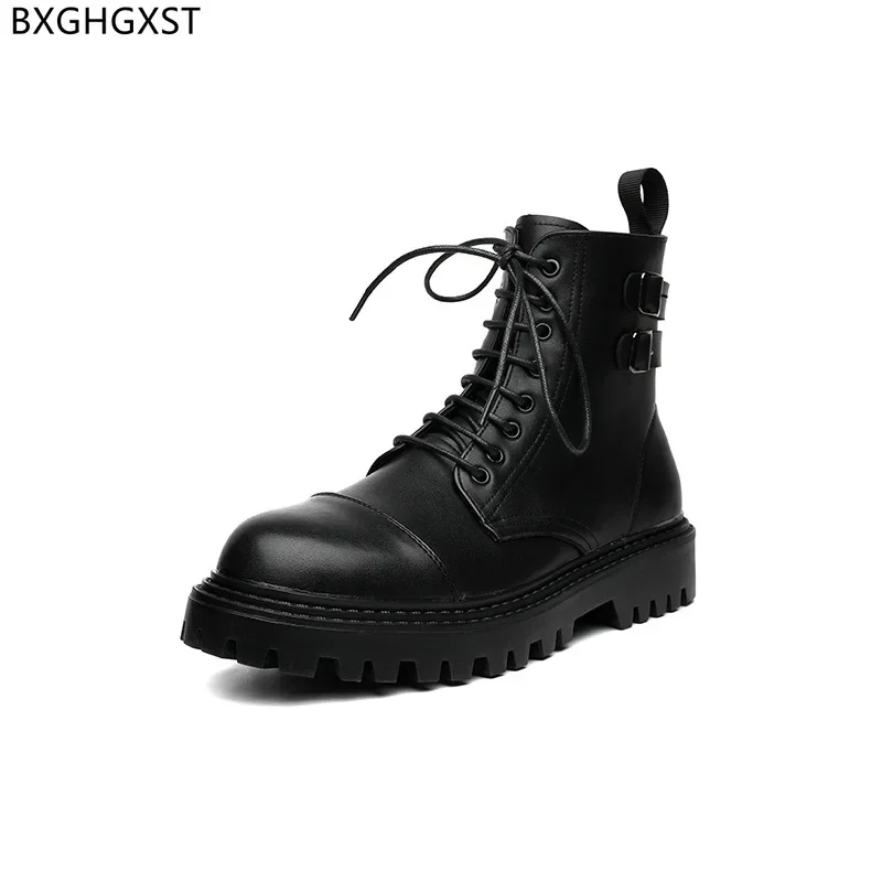 Black Platform Boots for Men 2024 Winter Shoes Man Ankle Boots for Men Male Luxury Brand Leather Boots Men Casual Shoes Zapatos