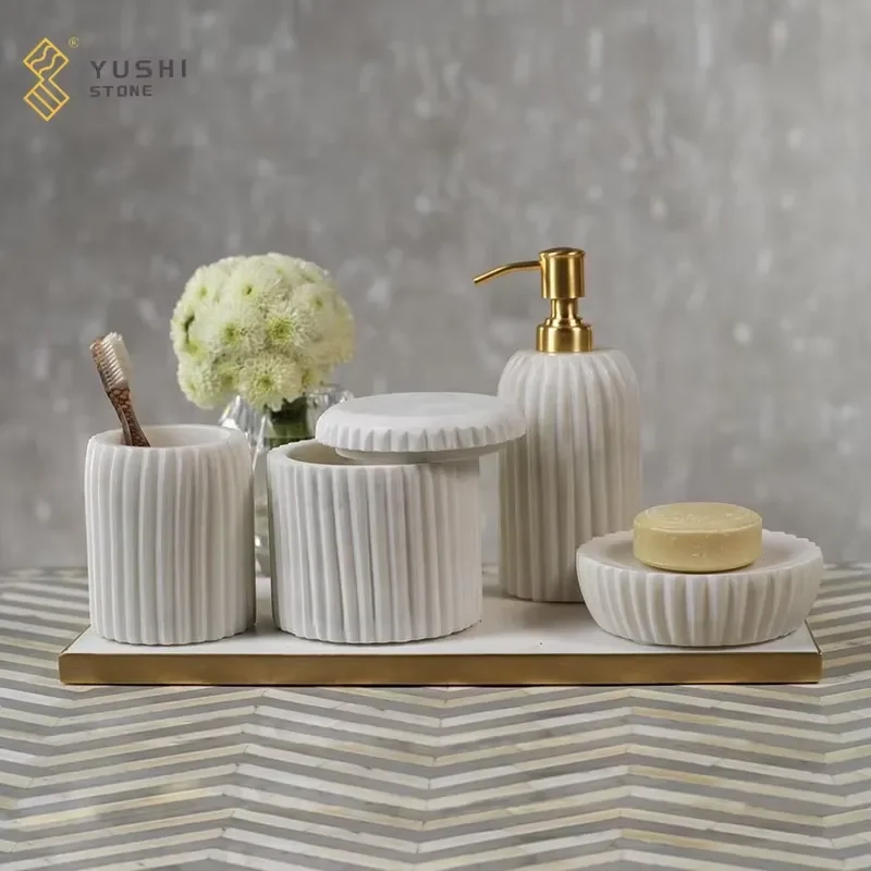 Luxury Marble Bathroom Accessories Set Hotel Villa Interior Decor Storage Organizer Customizable High End Bath Kit Elegant