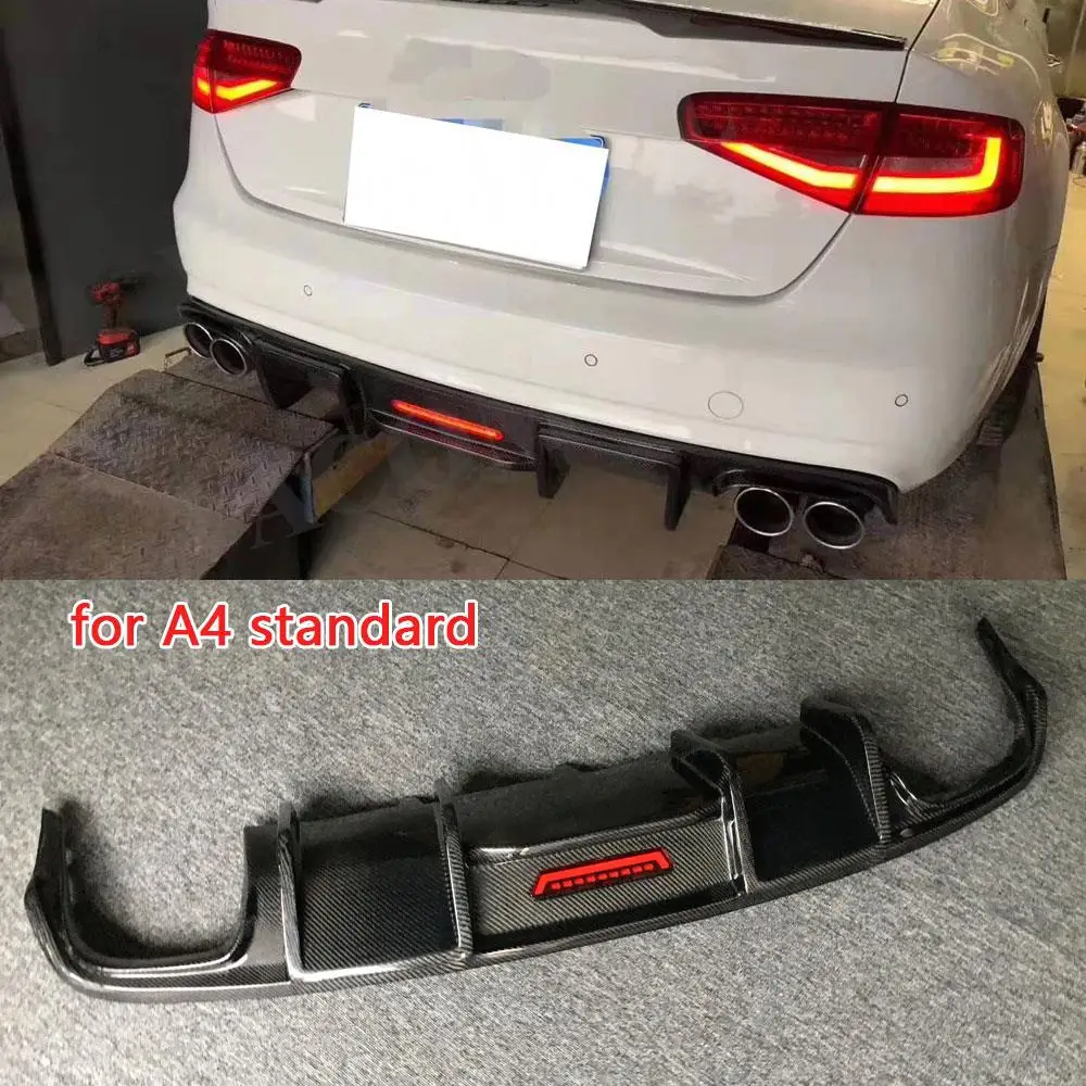 VACOMUL Carbon Fiber Rear Bumper Lip Diffuser Spoiler With Lamp For Audi A4 S4 B8.5 B9 K Style 2013-2019 For A4 Standard 2013-15