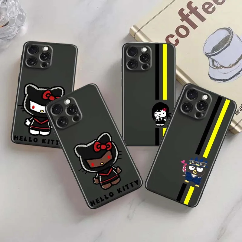 

Sanrio Hello Kitty Cool Art For Apple iPhone 16 16E 15 14 13 12 11 XS X Pro Max Plus Black Soft Silicone Cover Phone Case