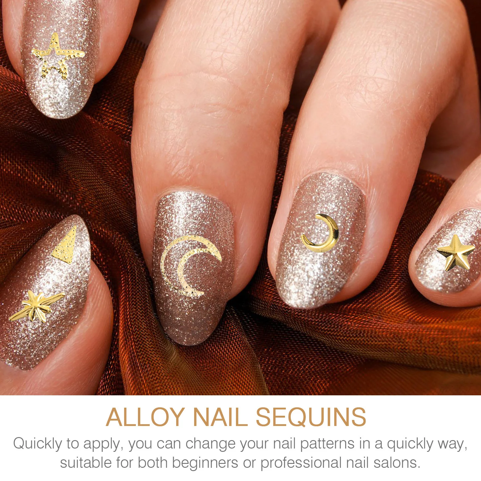 1 صندوق سبائك الذهب نجمة القمر مسمار السحر ثلاثية الأبعاد مسمار الفن الديكور DIY بها بنفسك الترتر بريق مانيكير ديكور DIY صياغة الديكور