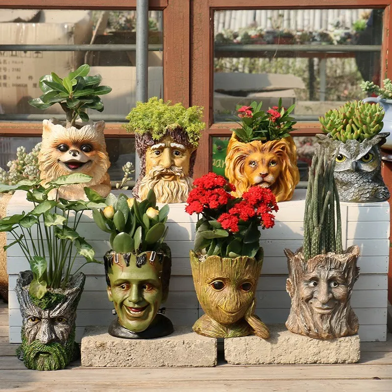 Human head green flower pot more meat tree people plant pots Galaxy guards creative Grout home decoration