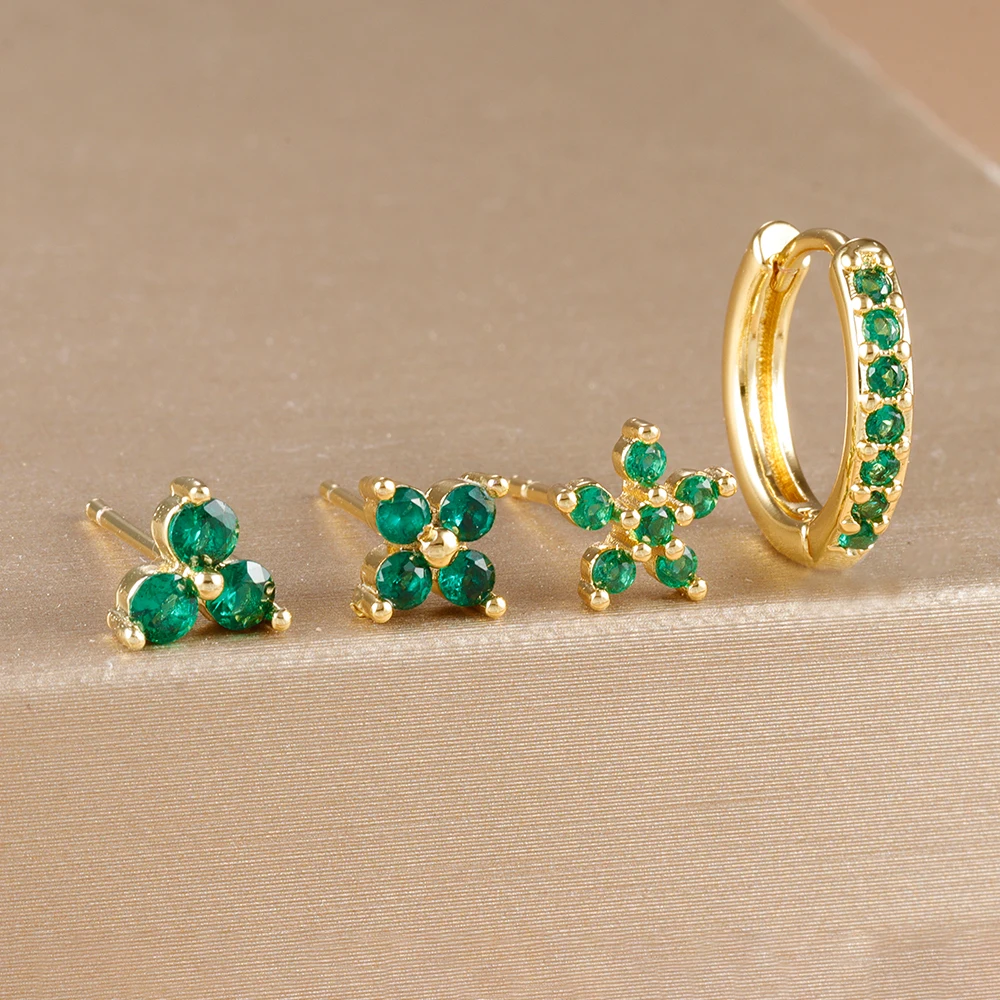 4pc 18K Gold Plated Flower Round Piercing Earrings Set
