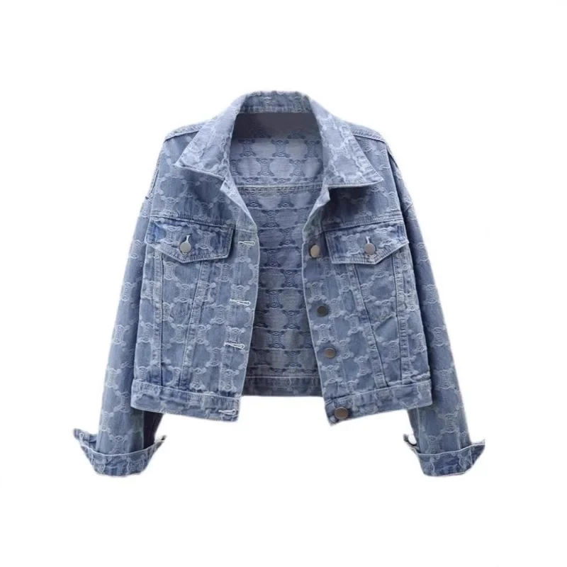 سترة الدنيم النسائية 2025 الخريف/الشتاء نمط التطريز الجاكار أنماط قصيرة فضفاضة تناسب التلبيب جيوب سترة تويد متعددة الاستخدامات