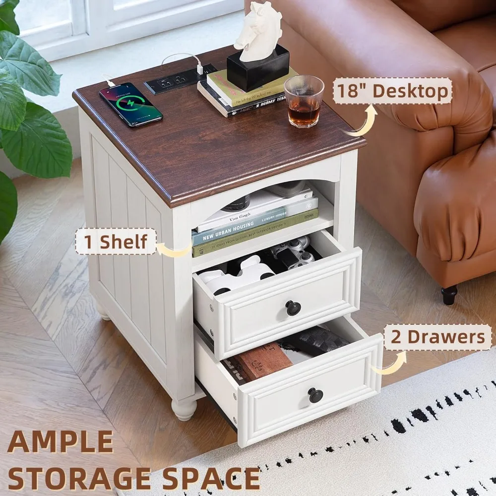 منضدة مزرعة خشبية بيضاء مع قاعدة شحن وأدراج تخزين #5