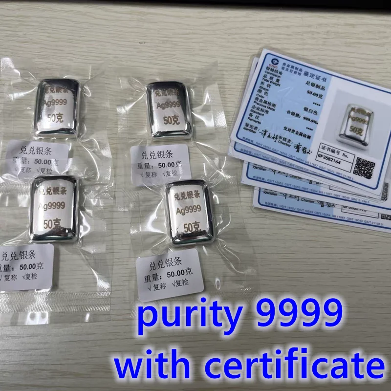 

1pcs Ag9999 50g high purity Silver Bars Ingot with Stamp Sterling Silver Bullion for accessories