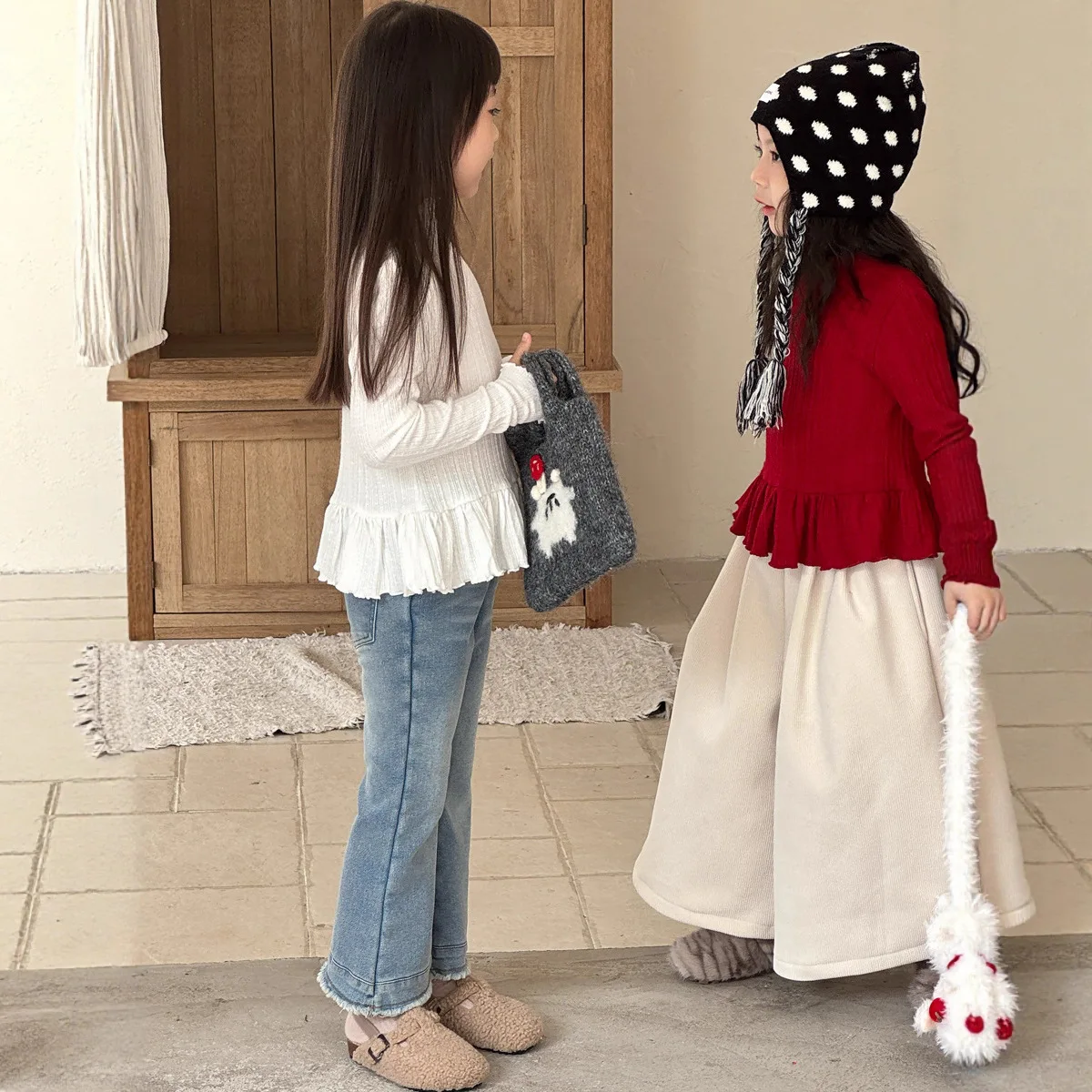 

Топ для девочек, осенняя трикотажная базовая рубашка с французским грибком, облегающая кружевная юбка с полувысоким воротником, милая повседневная модная универсальная