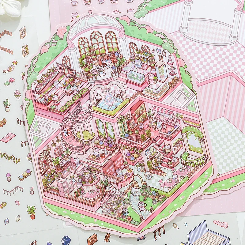 Miniaturowe scenki z kreskówek 3 szt. Naklejki 3D do modelowania krajobrazu DIY Scena z chatką Układanie i naklejanie Rękodzieło Śliczny prezent dla dziecka