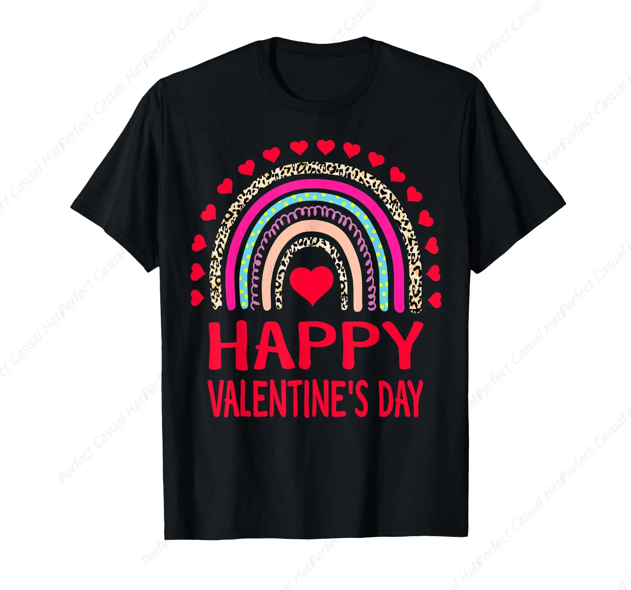 

Funny Happy Valentines Day Leopard Rainbow Lover Gift T-Shirt Leisure Cotton Tee