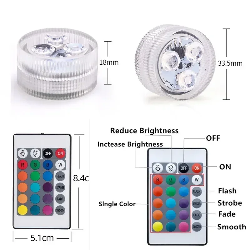 3leds RGB Led Submersible Light Underwater Night Lamp Battery Operated Garden Swimming Pool Light for Wedding Party Vase Bowl