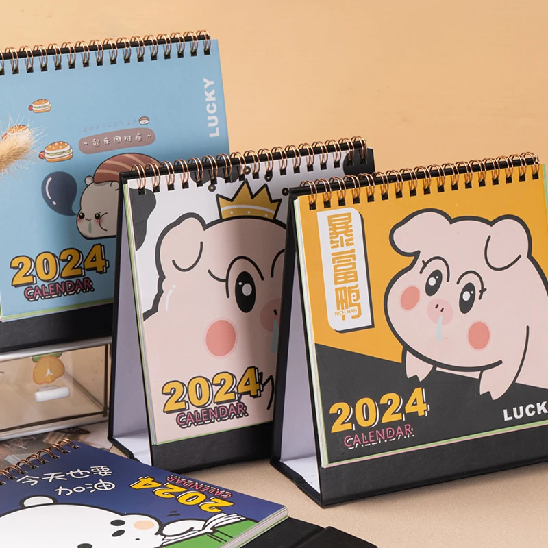 1PC 2024 Cute Cartoon Animal Standing Flip Desktop Calendar Mini Desk Calendar Daily Monthly Planning For Home Desk Decorations