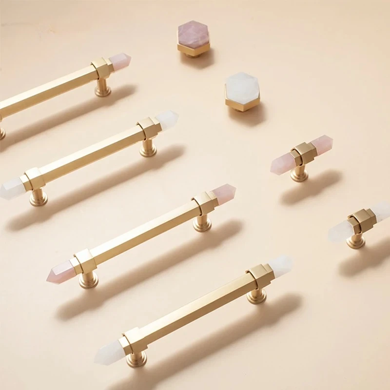 

Natural crystal+ Solid brass Knobs T Bar Handles Drawer Pulls Kitchen Cabinet Knobs and Handles luxury Furniture Hardware