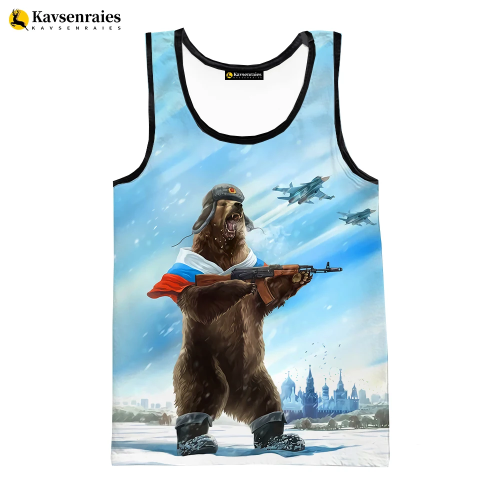 Russia Bear 3D Tank Tops Russian Flag Print Vest Men Women Fashion Casual Sleeveless Shirts Streetwear Oversized T-shirt