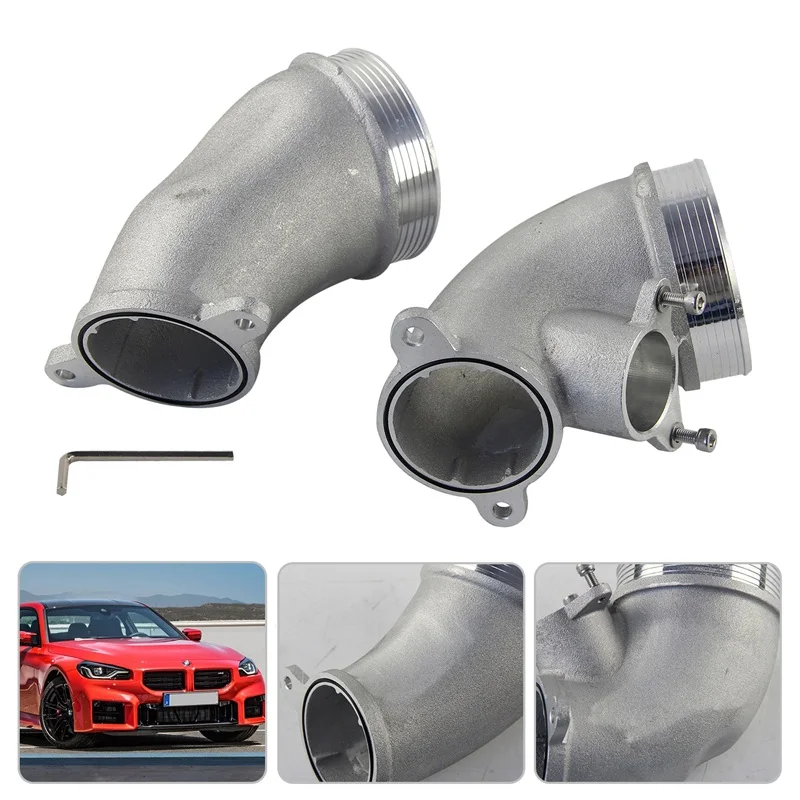 Aluminum High-Flow Performance Intake Cast Turbo Inlet Elbows Pipe For BMW S58 M2 M3 M4 G80 G82 G87 2023+ M3 CS G80 2020+ Silver