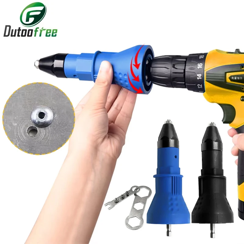 Riveting Drill Adapter Electric Pull Rivet Conversion Adapter Cordless Rivet Adaptor Tools 2.4-4.8mm Different Guide Nozzle